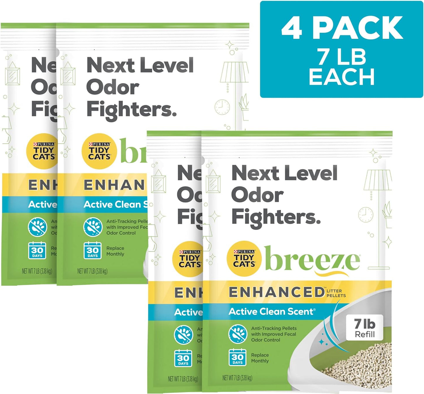 Purina Scented Litter Pellets, Breeze Enhanced Refill Litter Pellets in Recyclable Box - (4) 7 Lb. Bags