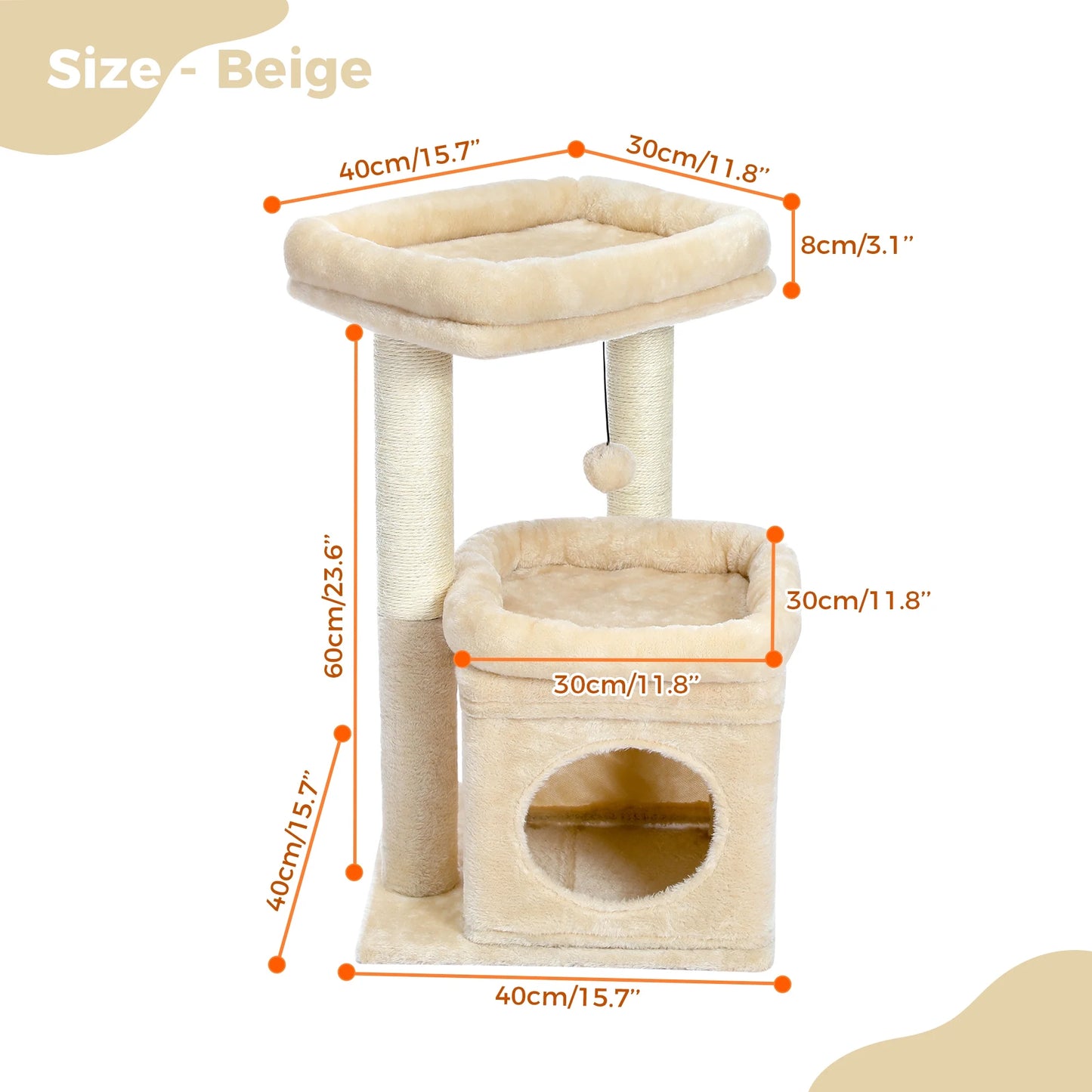 Cat Tree Condo 27" Cat Tower with Large Top Perch and Scratching Posts for Kittens and Medium Cats, Gray