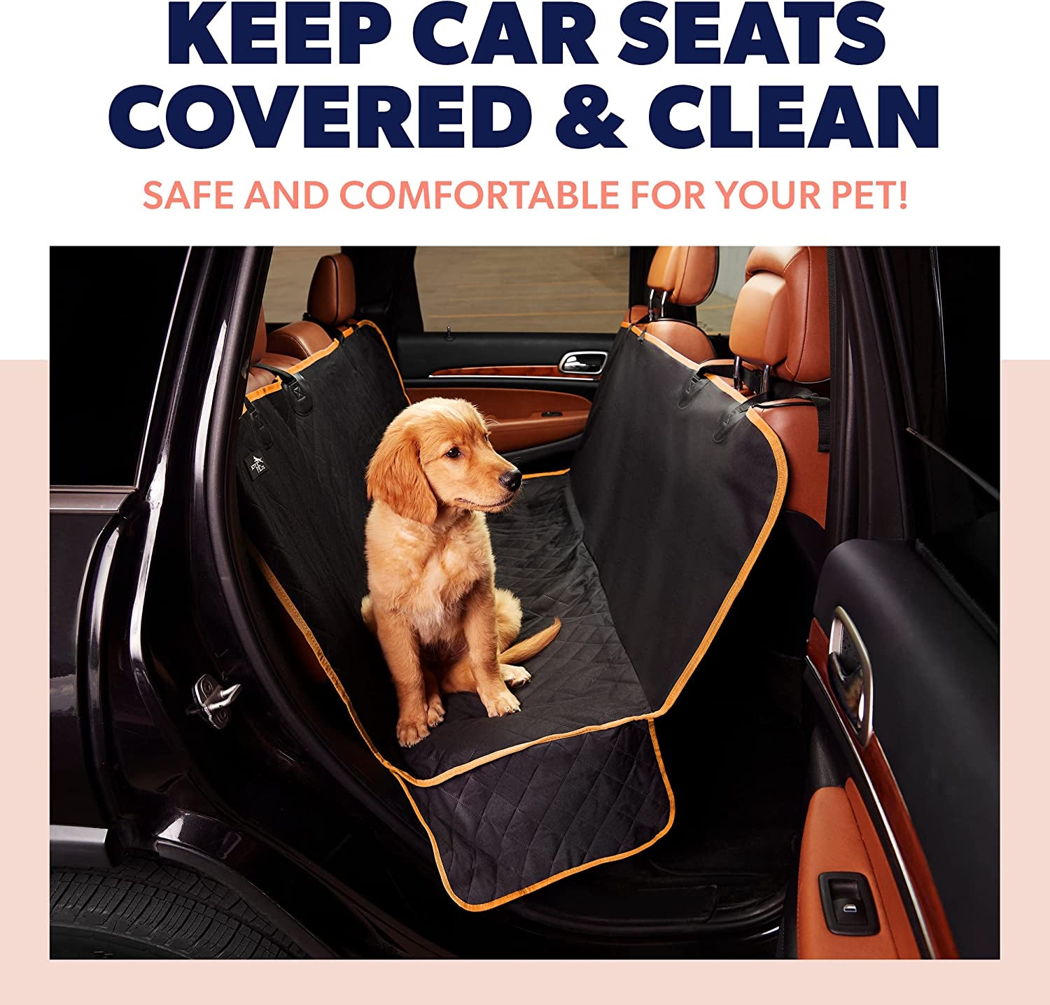 Dog Car Seat Cover for Back Seat, Waterproof Pet Hammock Protector, Durable Nonslip Seat Protection SUV Truck, Standard 53"X56", Orange