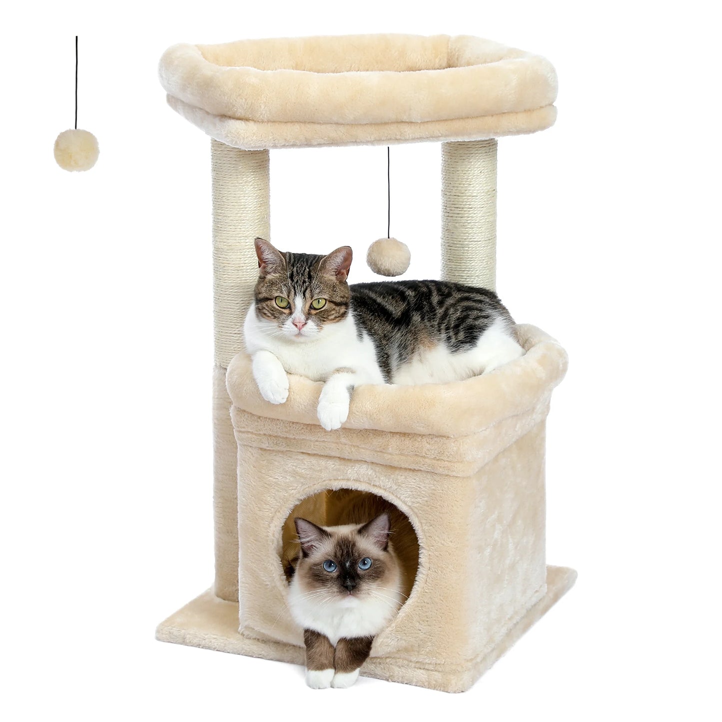 Cat Tree Condo 27" Cat Tower with Large Top Perch and Scratching Posts for Kittens and Medium Cats, Gray