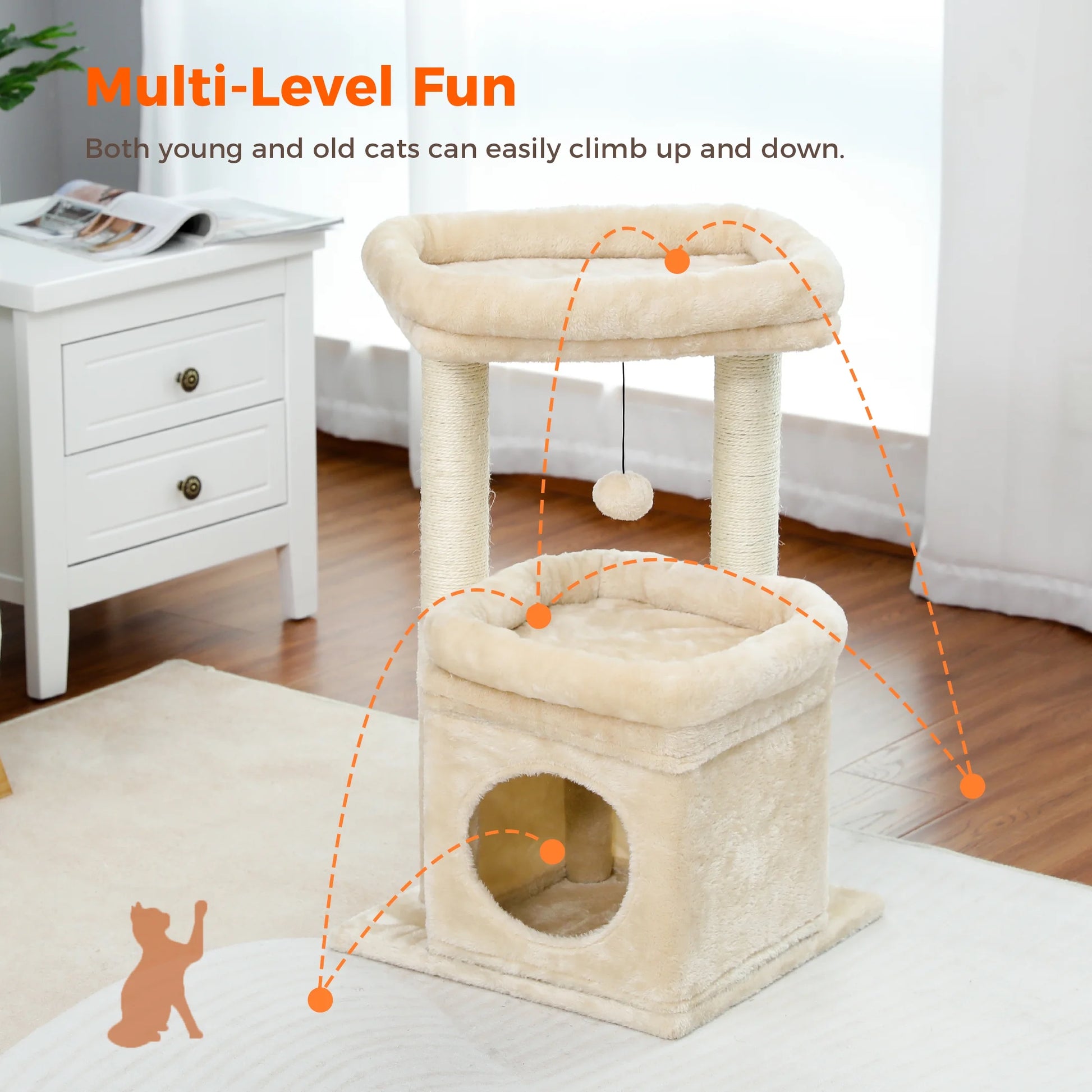 Cat Tree Condo 27" Cat Tower with Large Top Perch and Scratching Posts for Kittens and Medium Cats, Gray