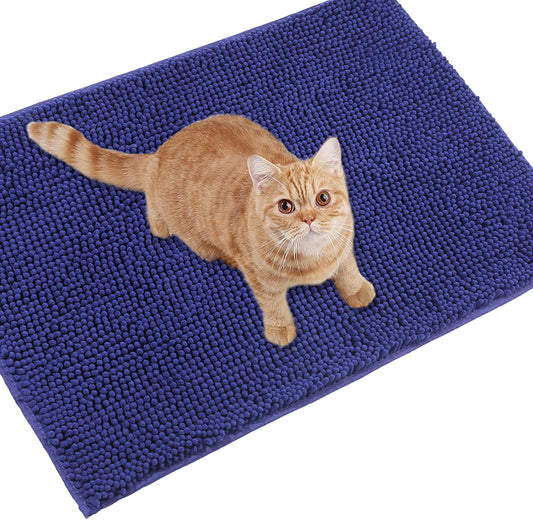 Cat Litter Mat, Litter Trapping Mat, 31"× 20" Cat Kitty Litter Rug with Waterproof Back, Super Soft for Cat'S Paws, Machine Washable, Navy Blue