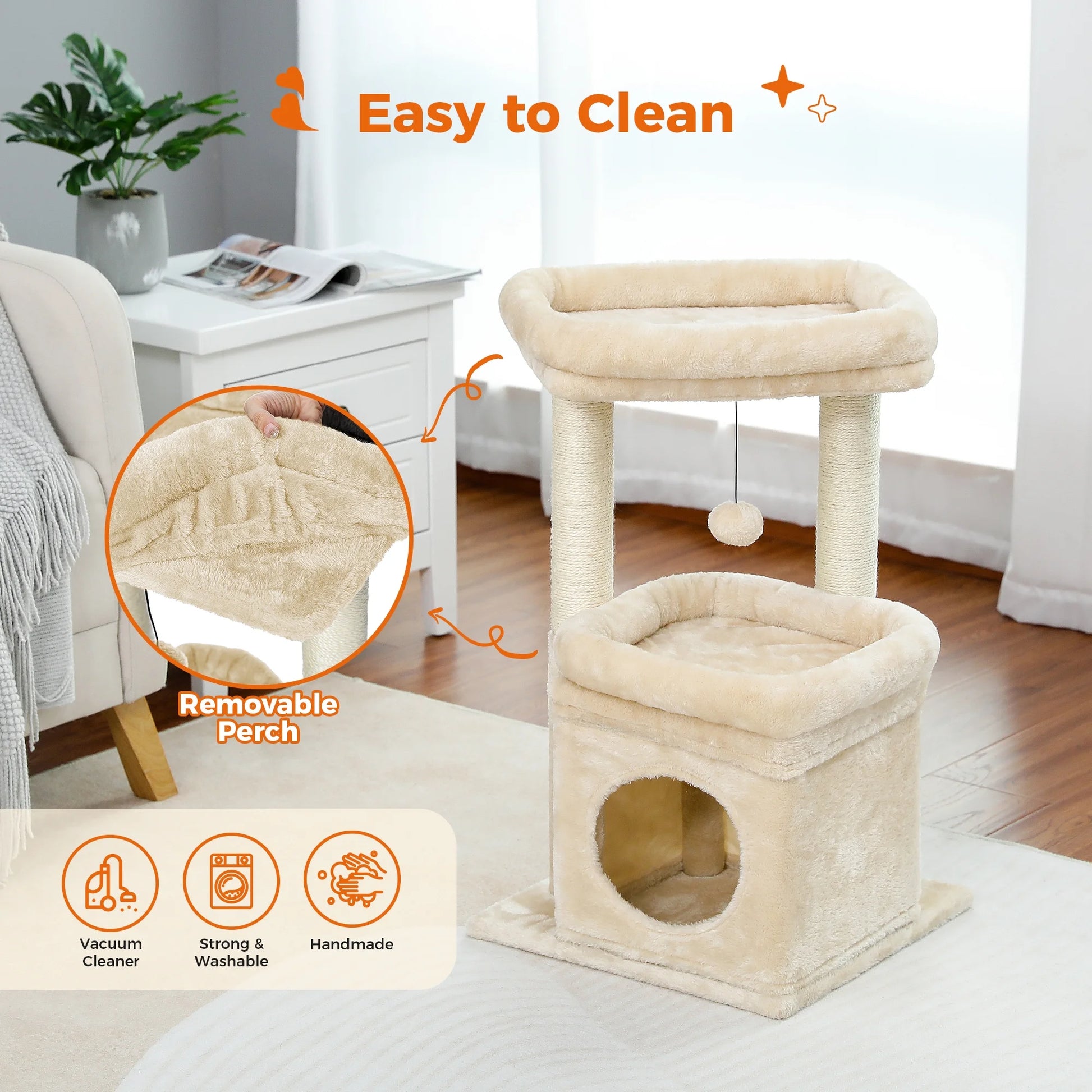 Cat Tree Condo 27" Cat Tower with Large Top Perch and Scratching Posts for Kittens and Medium Cats, Gray