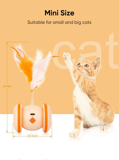 Automatic Cat Toy, Interactive Cat Toy Cat Exercise Rolling Toy Cat with LED Light & Replable Feather, Indoor Cat Ambush Toy 360° Rotating, Rechargeable Electric Kitten Toy