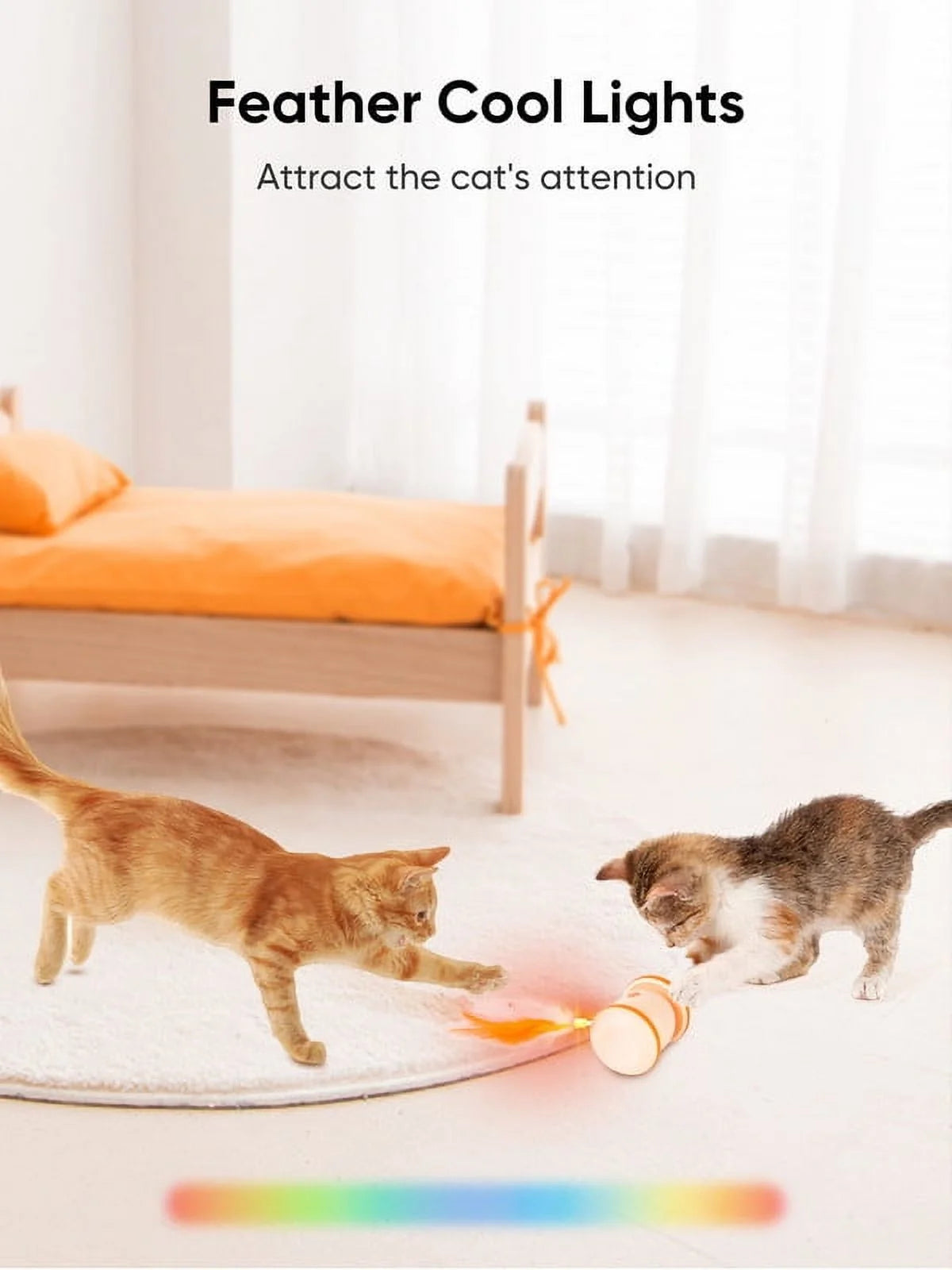 Automatic Cat Toy, Interactive Cat Toy Cat Exercise Rolling Toy Cat with LED Light & Replable Feather, Indoor Cat Ambush Toy 360° Rotating, Rechargeable Electric Kitten Toy