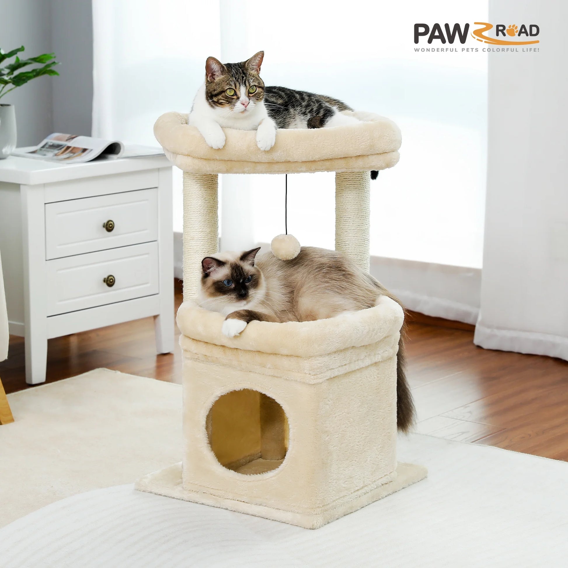 Cat Tree Condo 27" Cat Tower with Large Top Perch and Scratching Posts for Kittens and Medium Cats, Gray