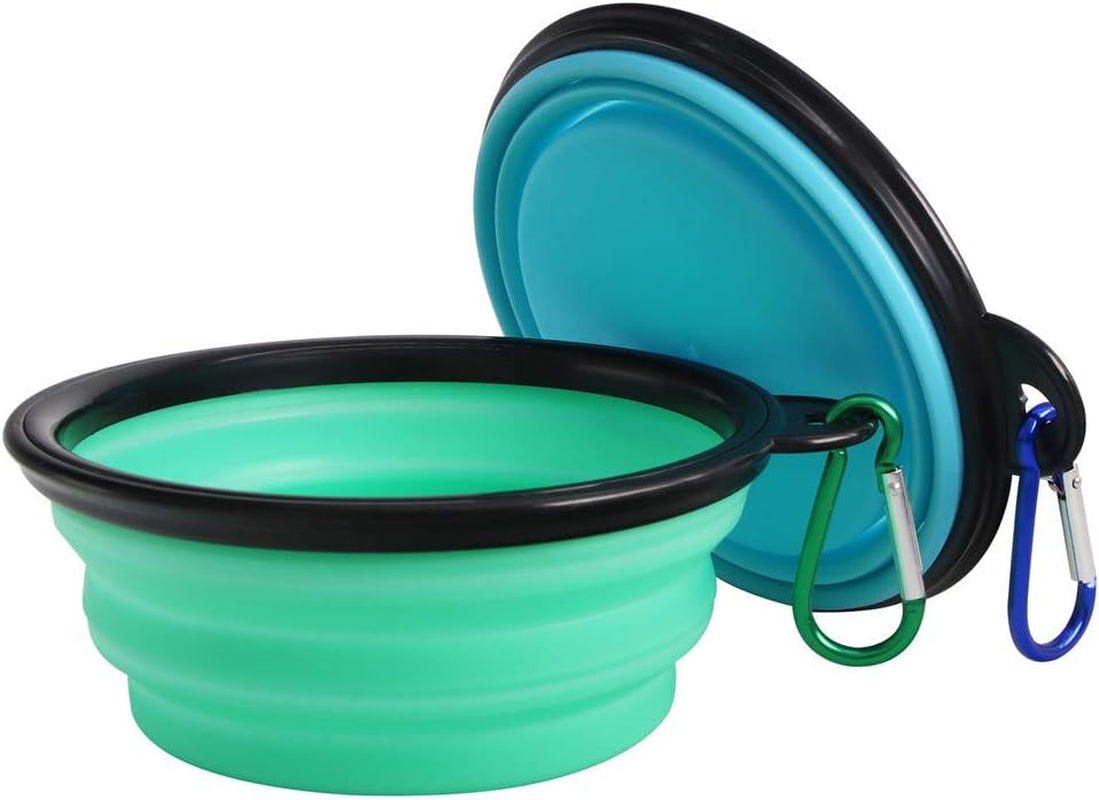 Collapsible Pet Bowl Dog Bowls 2 Pack, Portable Silicone Pet Feeder, Foldable Expandable for Dog/Cat Food Water Feeding, Travel Bowl for Camping (Light Blue+Light Green)