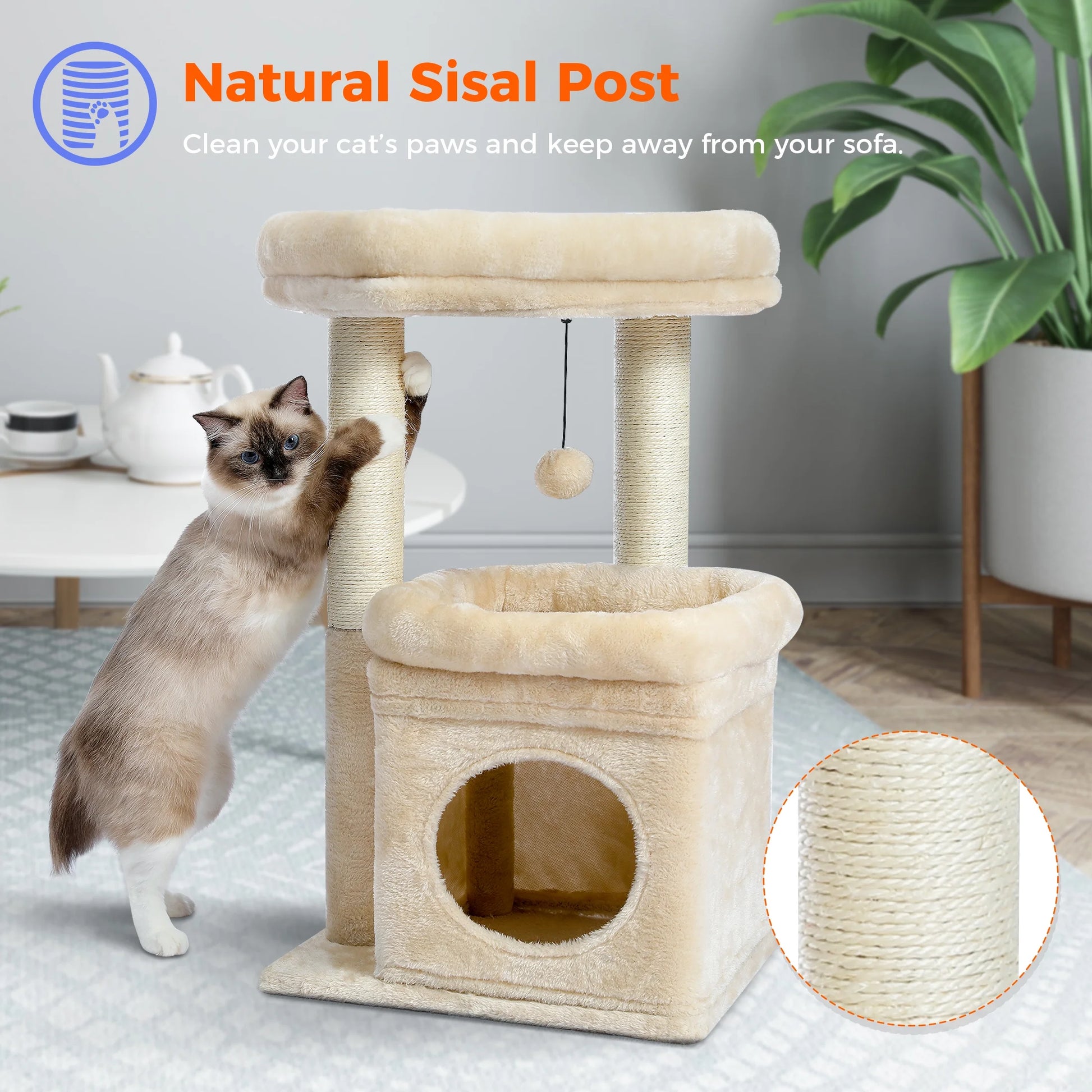 Cat Tree Condo 27" Cat Tower with Large Top Perch and Scratching Posts for Kittens and Medium Cats, Gray