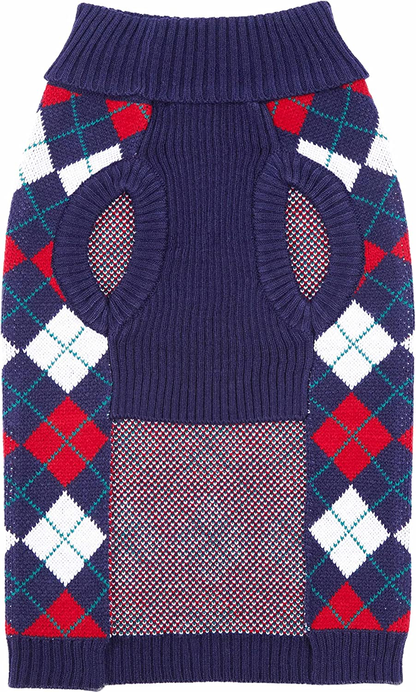 Chic Argyle All over Dog Sweater in Navy Blue, Back Length 10", Pack of 1 Clothes for Dogs