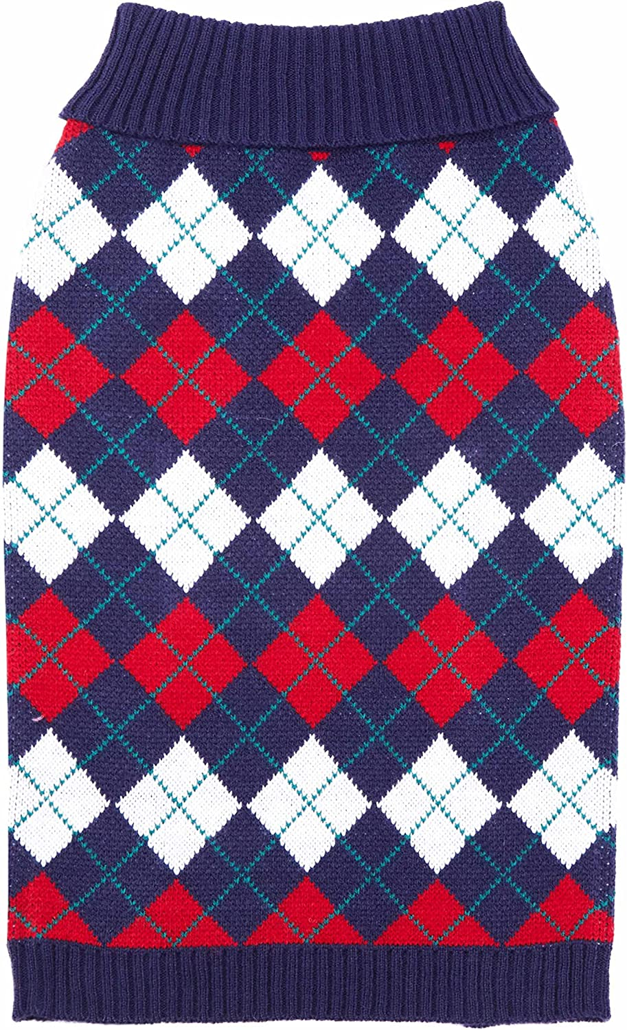 Chic Argyle All over Dog Sweater in Navy Blue, Back Length 10", Pack of 1 Clothes for Dogs