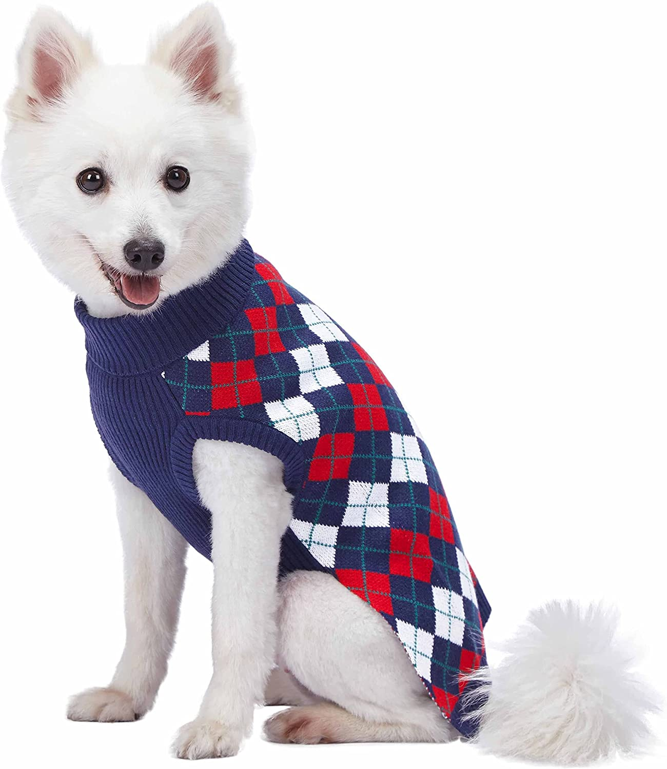 Chic Argyle All over Dog Sweater in Navy Blue, Back Length 10", Pack of 1 Clothes for Dogs